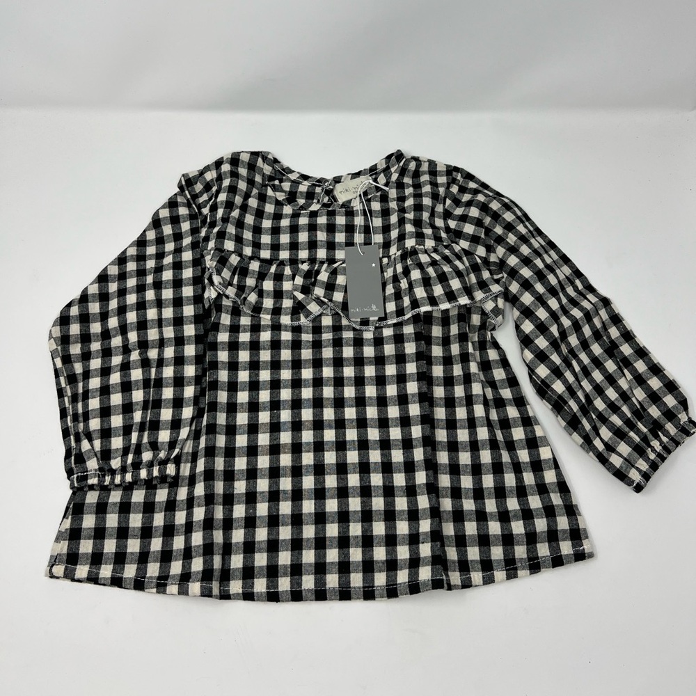Mikki Miette Tartan Baby Girls Ruffle Top 24 Months Black & White NWT